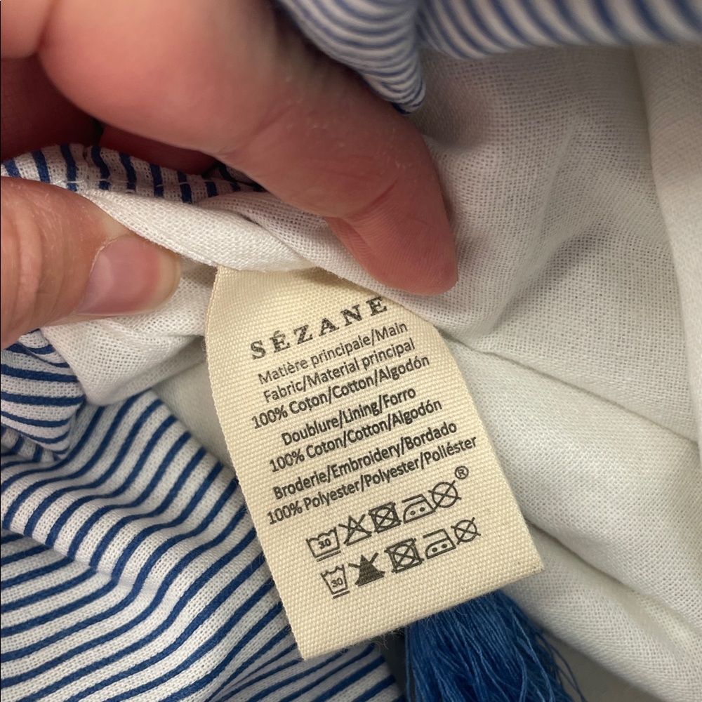 Sezane Mini Tote Bag in Ecru and Blue A15 - Picture 7 of 9